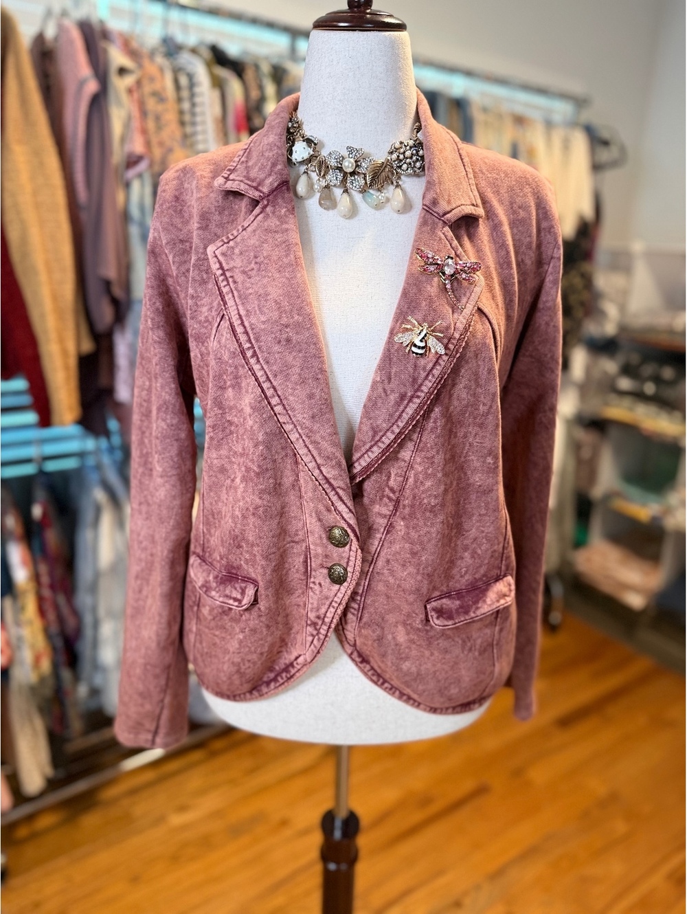 ARATTA Colonel Jacket Mauve Wash Brooch French Terry Blazer Large NWT